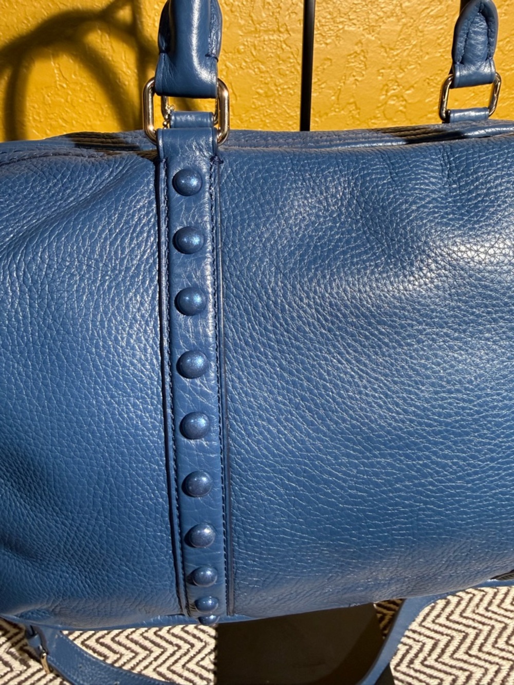 Coach Blue Pebble Leather Central Satchel with Studs - Picture 8 of 11